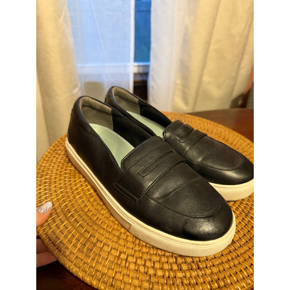 Dr. Scholls Womens Black Leather Penny Loafer Platform Slip On Sneakers Size 9M